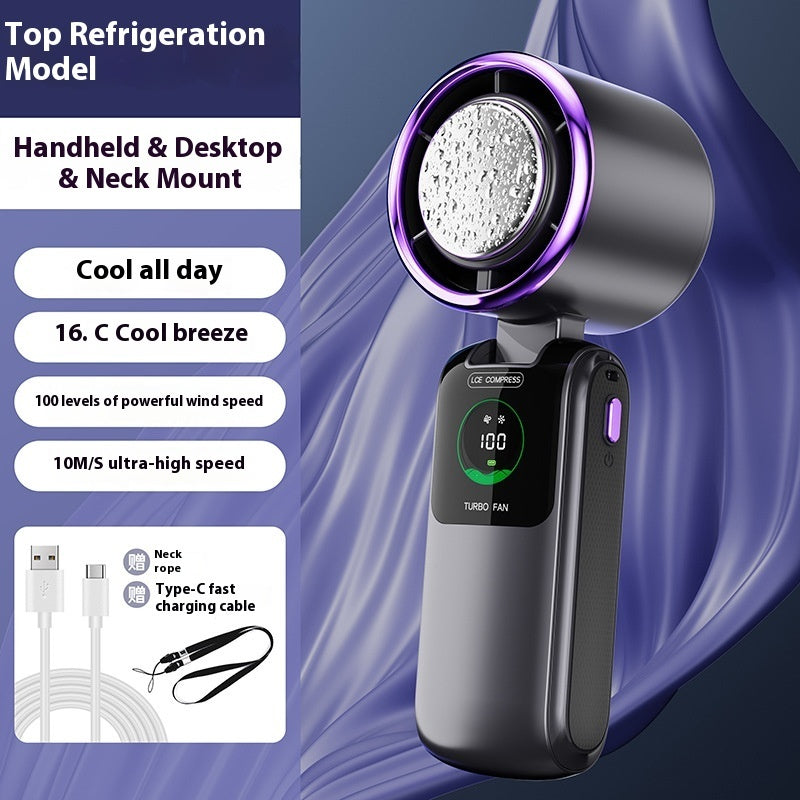 New Ice Pack High-Speed Handheld Electric Fan Speed Adjustable Folding