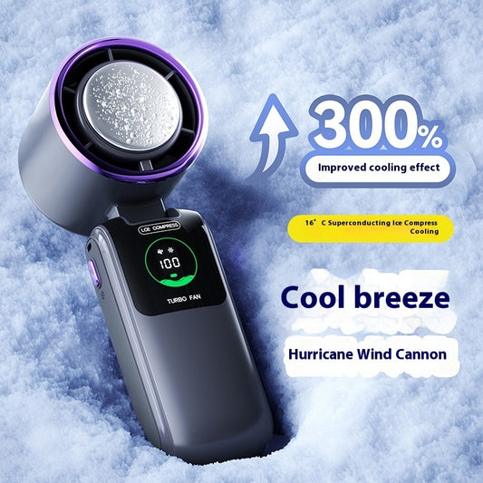 New Ice Pack High-Speed Handheld Electric Fan Speed Adjustable Folding