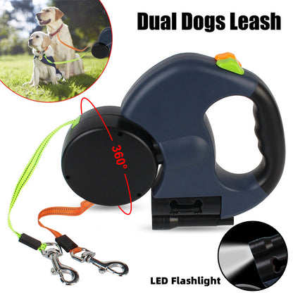 Retractable Dog Leash For Reflective Dual Pets Leash Lead 360 Swivel