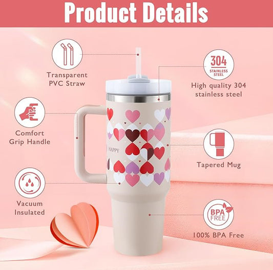 40 Oz Tumbler With Handle Straw Insulated, Stainless Steel Spill Proof Vacuum Coffee Cup Tumbler